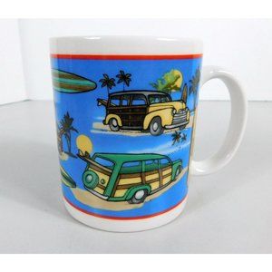Woody Car Surfboard Hawaii Coffee Mug Cup 12 oz Ceramic Palm Trees Maui Pacific
